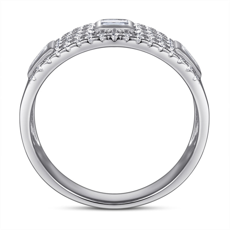 Wide Band 925 Silver Ring - Elegant Half-Pavé Zirconia Statement Piece