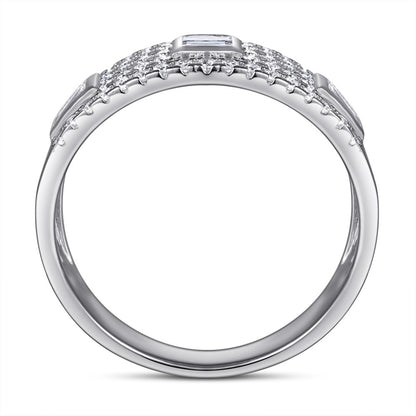 Wide Band 925 Silver Ring - Elegant Half-Pavé Zirconia Statement Piece