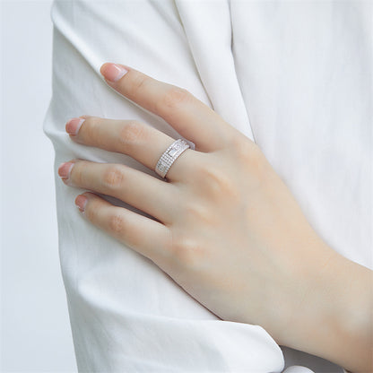 Wide Band 925 Silver Ring - Elegant Half-Pavé Zirconia Statement Piece