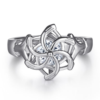 Windmill Design Zircon Ring - 925 Sterling Silver Floral Fashion Jewelry for Women