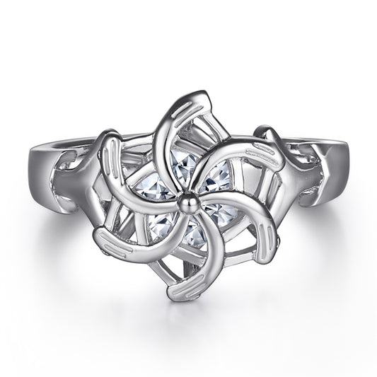 Windmill Design Zircon Ring - 925 Sterling Silver Floral Fashion Jewelry for Women