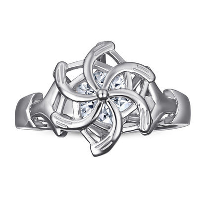 Windmill Design Zircon Ring - 925 Sterling Silver Floral Fashion Jewelry for Women