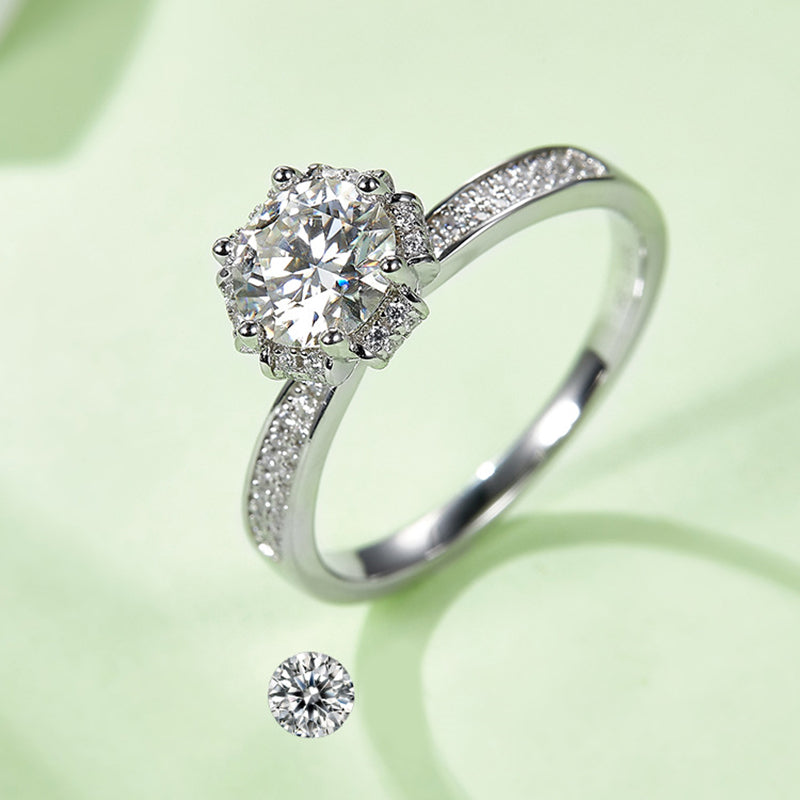 Wishing Fountain Inspired 1ct D Color Moissanite Ring - 925 Sterling Silver Floral Engagement Jewelry