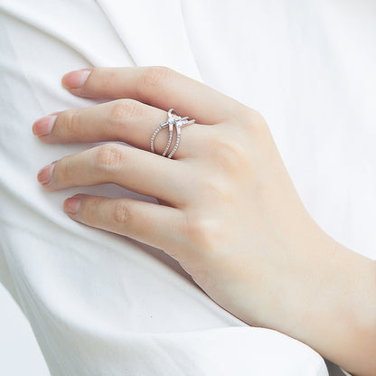 X-Shaped Tension Set 925 Silver Ring - Modern Multi-Row Zirconia Band