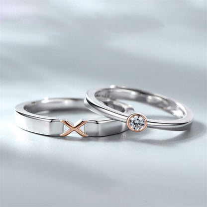 XO Love Couple Rings - 925 Sterling Silver Adjustable Minimalist Matching Set