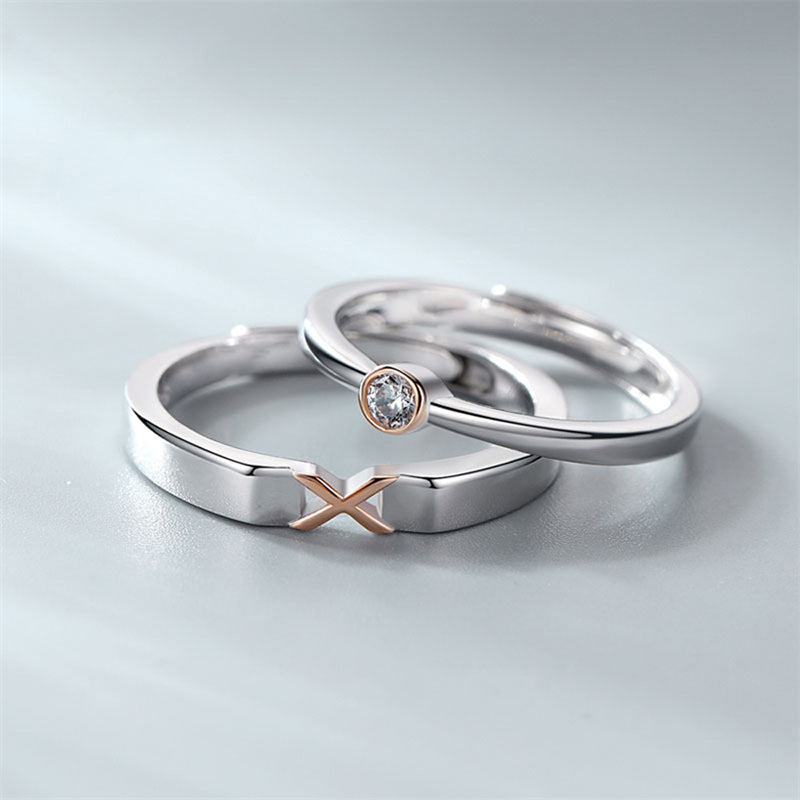 XO Love Couple Rings - 925 Sterling Silver Adjustable Minimalist Matching Set