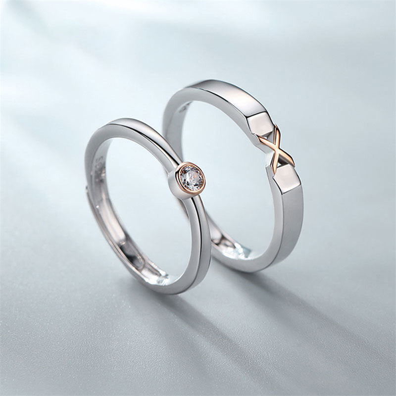 XO Love Couple Rings - 925 Sterling Silver Adjustable Minimalist Matching Set