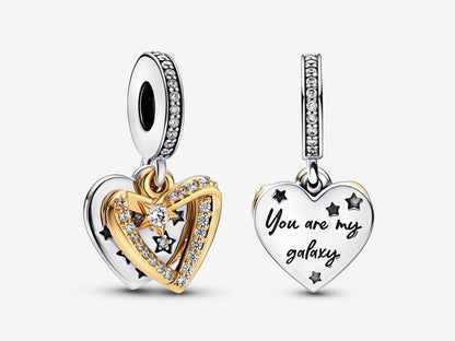 Shooting Star Hearts Double Dangle Charm