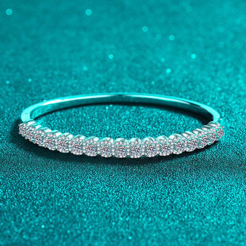 Zodiac Botanical Bangle 2.48ct Moissanite 46x56mm Camellia Tree Red Bean 925 Silver Rhodium