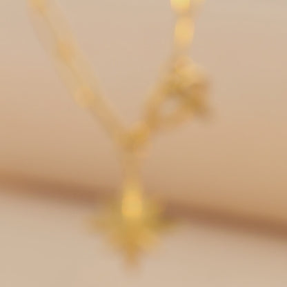 Gold Stainless Steel Cross Chain Necklace with Octagram Pendant