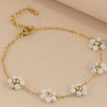 Elegant White Stone Bracelet with Floral Design