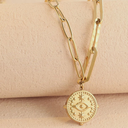 Gold Cross Pendant Necklace with Demon Eye Relief