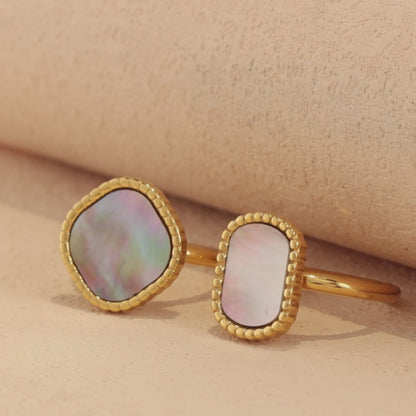 Stylish Gray Mother of Pearl Inlaid Stainless Steel Ring
