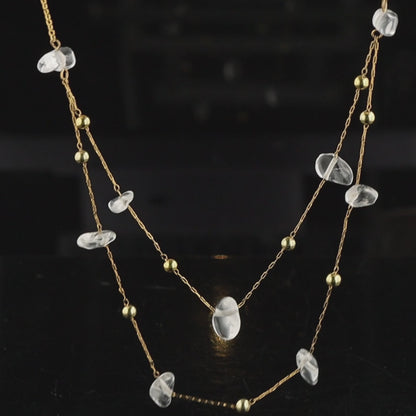 Double Layer Cross Necklace with Transparent Natural Stone Beads