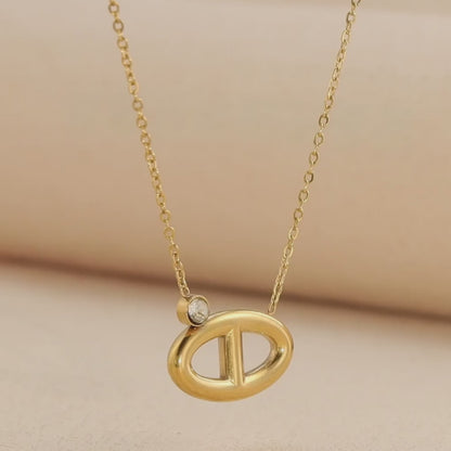 Minimalist Gold O-Chain Necklace with Elliptical Pendant