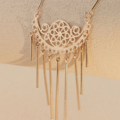 Copper Bamboo Chain Necklace with Tassel - Rose Gold