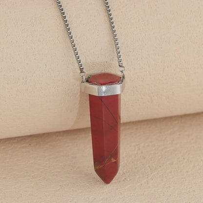 Natural Stone Cone Pendant Box Chain Necklace