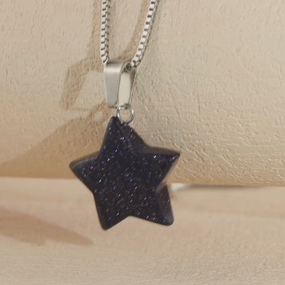 Natural Stone Box Chain With Black Star Pendant Necklace