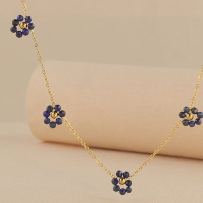 Floral Patterned O-Chain Necklace in Blue Pendant