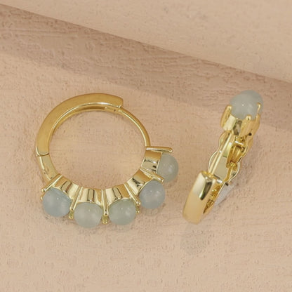 Gold Hoop Earrings with Natural Jade Inlay