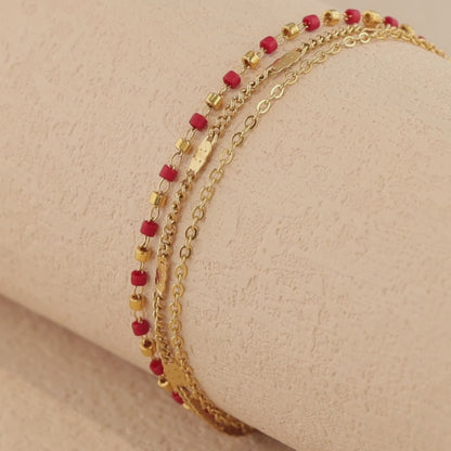 Layered Stainless Steel and Rice Bead Bracelet