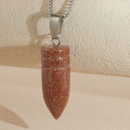 Natural Stone Bullet Pendant Box Chain Necklace