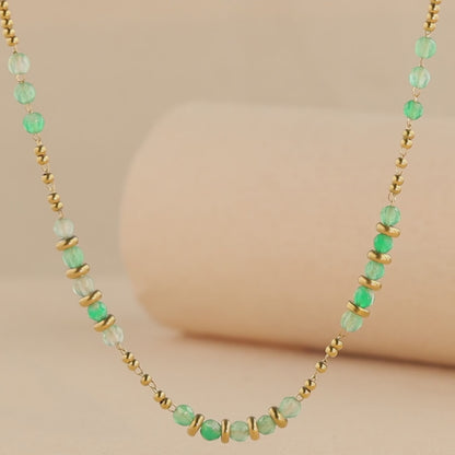 Ethnic Style Stainless Steel O-Chain Necklace with Green Natural Stone Beads