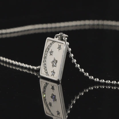 Stainless Steel Buddha Bead Necklace with Geometric Moon and Star Pendant