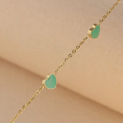 Unique Stainless Steel O-Chain Necklace with Green Heart-shaped Pendant