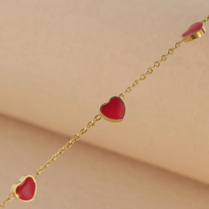 Stainless Steel O-Chain Necklace with Red Heart-shaped Pendant