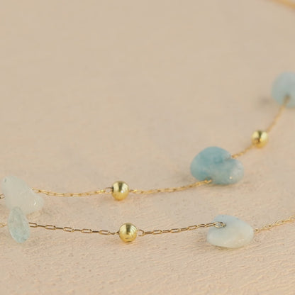 Blue Natural Stone Double Layer Cross Necklace