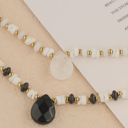 Stainless Steel O-Chain Necklace with Natural Stone and Shell Pendant