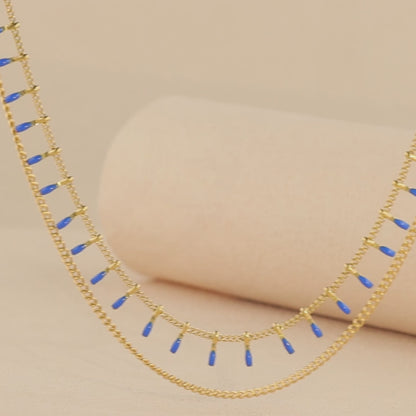 Blue Stainless Steel Chopin Necklace with Droplet Beads