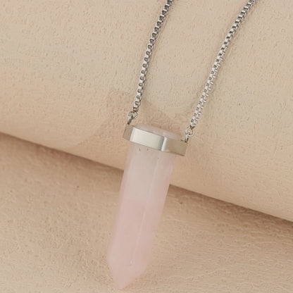 Silver Stainless Steel Box Chain Geometric Cone Pendant Necklace