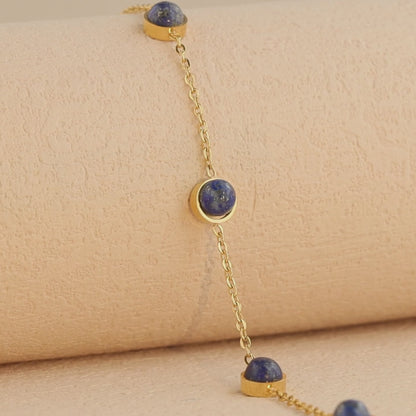 Classic Stainless Steel O-Chain Necklace with Blue Geometric Beads