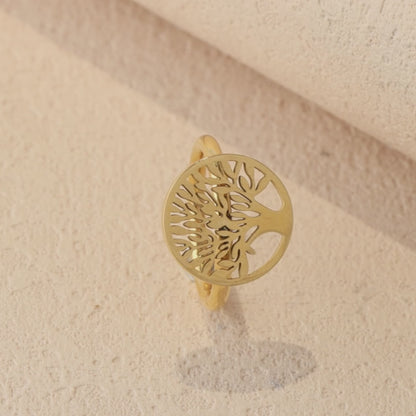 Stylish Gold Stainless Steel Ring with Tree Motif