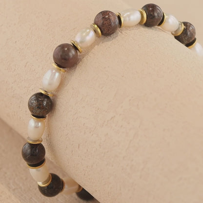 Women's Bracelet with Natural Stone and Pearl Beads