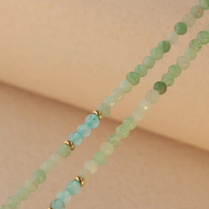 Stainless Steel Necklace with Natural Stone Beads in Vintage Green