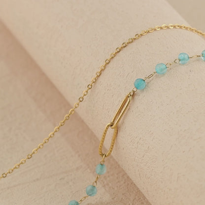 Gold stainless steel natural stone O-shaped double-layer necklace