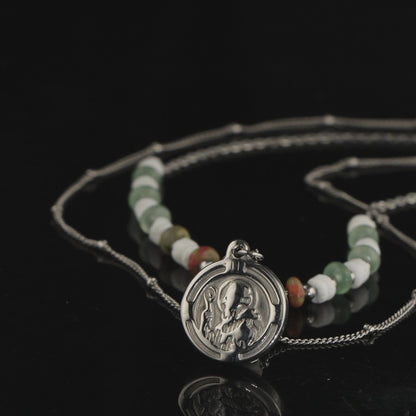 Bohemian Stainless Steel and Natural Stone Shamballa Necklace