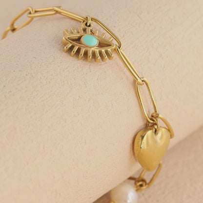 Devil's Eye and Heart Charm Bracelet