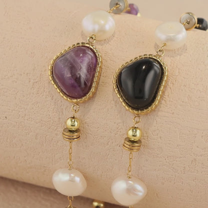 Chic Purple Stone and Pearl Bracelet