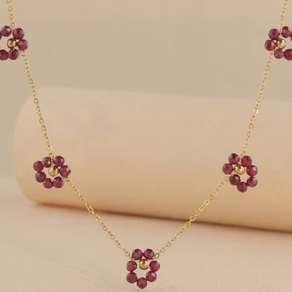 Elegant O-Chain Necklace with Red Floral Pendant