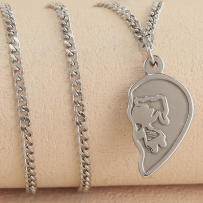 Romantic stainless steel half heart-shaped pendant necklace