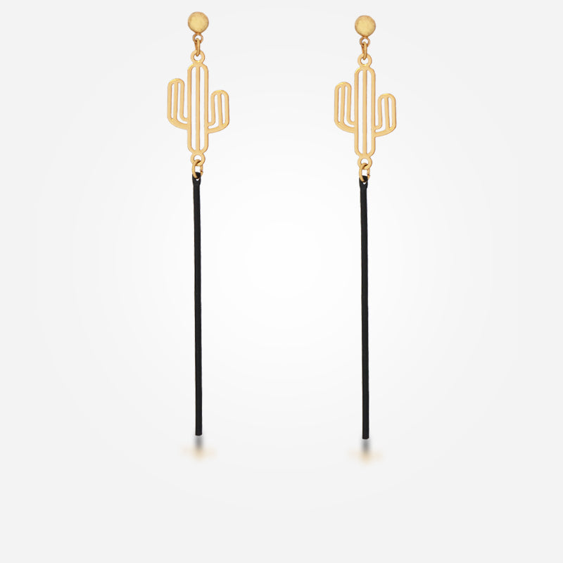Stylish Black Cactus Earrings - Multi-layered Design