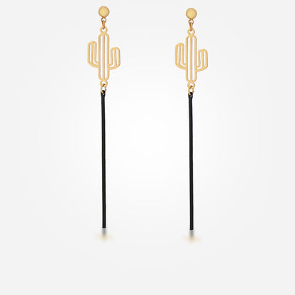 Stylish Black Cactus Earrings - Multi-layered Design